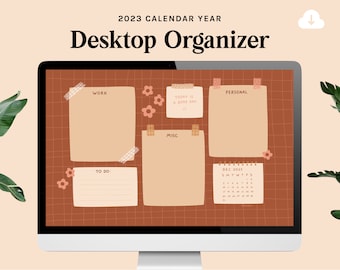 Desktop Organizer | 2023 calendar | Brown Floral Grid Wallpaper | small business owners entrepreneurs bloggers students mac windows