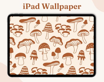 iPad Wallpaper | Mushroom Pattern | High res horizontal landscape aesthetic pattern cute cottagecore students brown
