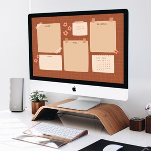 Desktop Organizer 2024 calendar Brown Floral Grid Wallpaper small business owners entrepreneurs bloggers students mac windows image 2