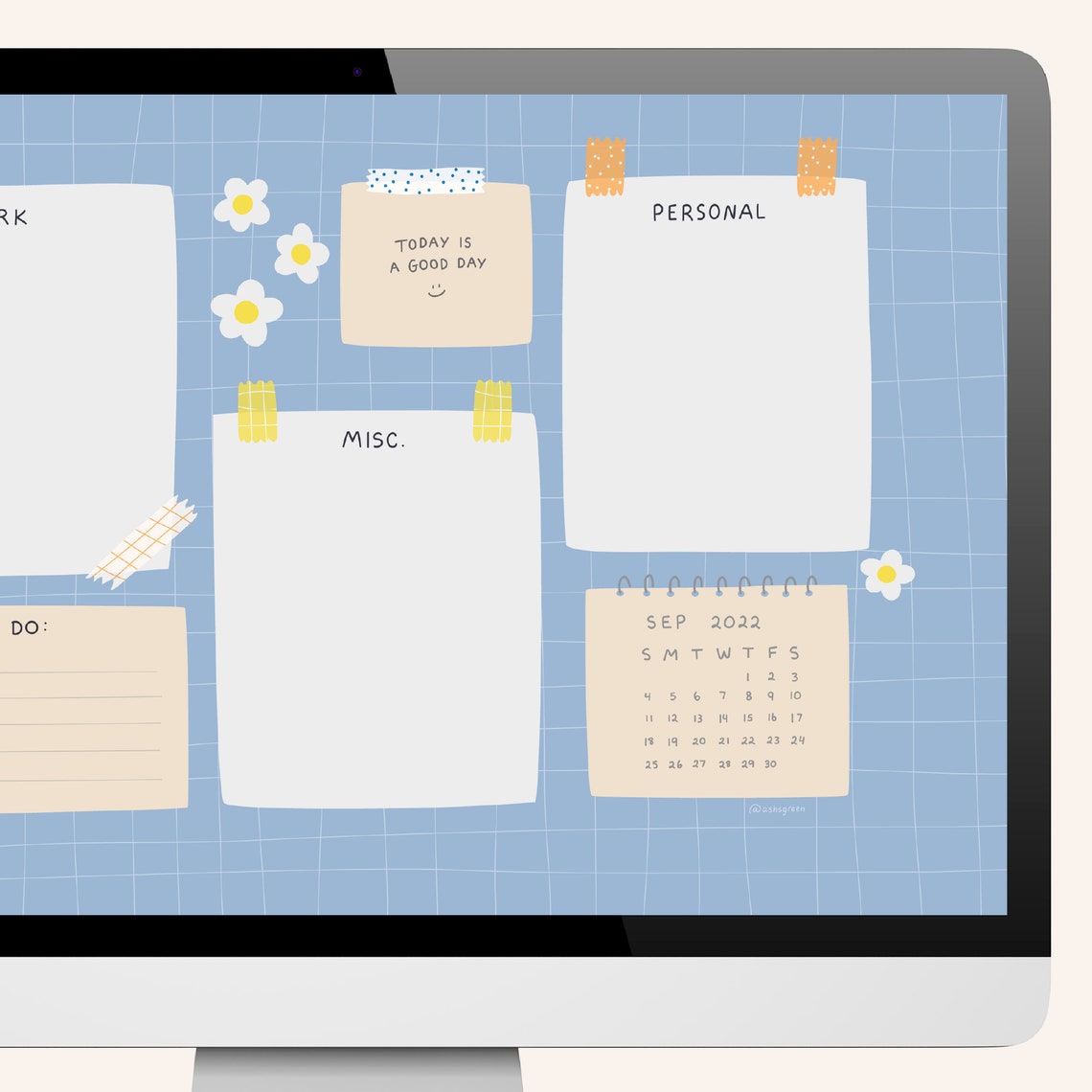 Desktop Wallpaper Organizer 2022 Calendar Blue Floral Grid | Etsy UK