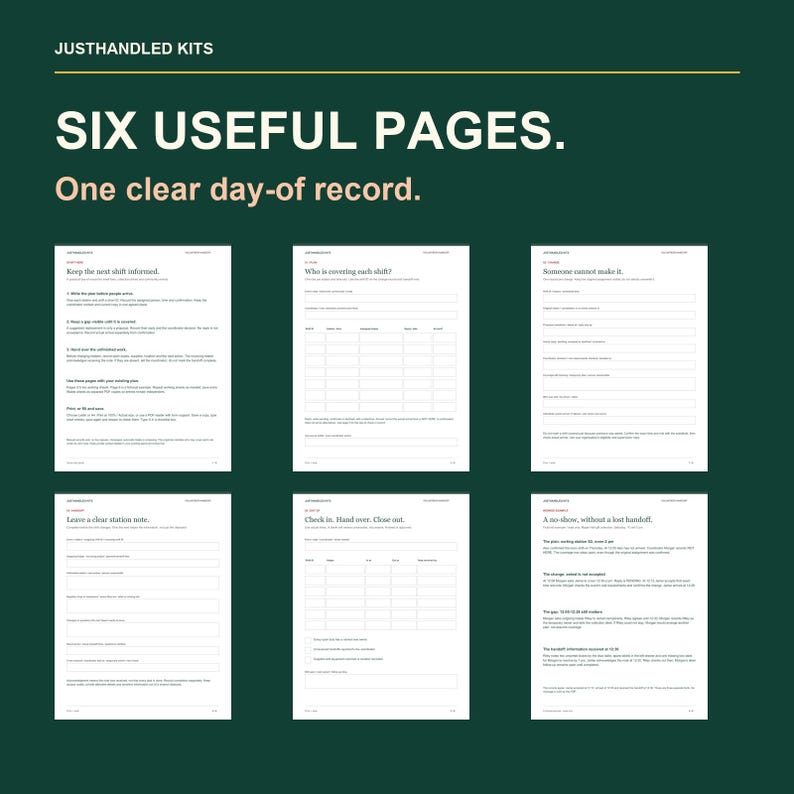 Planificateur de quarts de travail des bénévoles, registre de couverture et formulaires de passation de consignes, PDF remplissable, formats Lettre et A4 image 5
