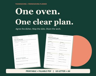 Thanksgiving Planner: One-Oven Schedule & Potluck Handoff, Fillable PDF
