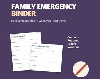 Family Emergency Binder: Fillable Contacts, Routines and Document Locations, Letter & A4