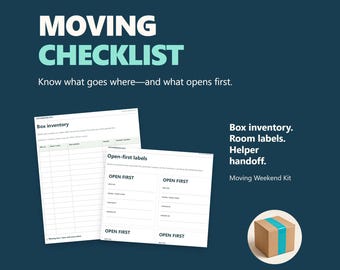 Moving Checklist Kit: Fillable Box Labels, Inventory and Helper Handoff, Letter & A4