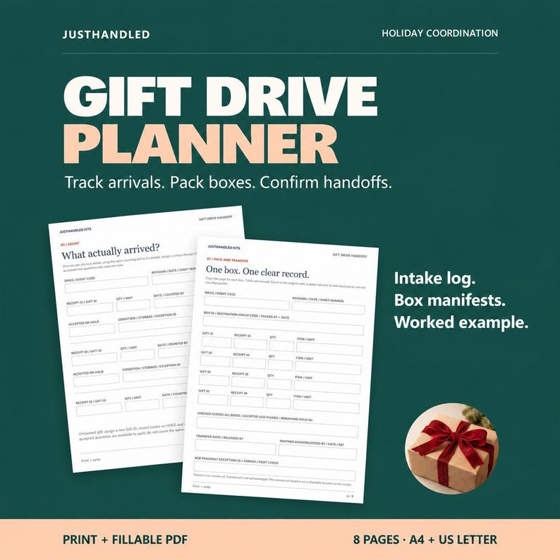 Gift Drive Planner, Intake Log, Handoff Forms (PDF) image 1