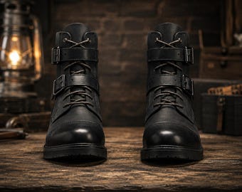 Dr Martens Pier Boots Combat 1460 Hiking Black Leather UK 9  display picture 3
