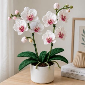 Wzór na szydełkową orchideę, realistyczny kwiat doniczkowy w formacie PDF, wzór na szydełkową orchideę, kwiatowy wystrój domu, natychmiastowe pobranie