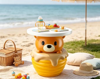 Kawaii Winnie Style Honey Jar Bear Side Table, Nursery Decor Housewarming Gift