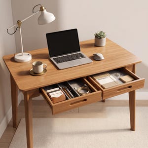 Small Home Office Desk with 2 Drawers, Wooden Writing Desk, Study Room Desk, Narrow Console Table, Entryway Table, Small Laptop Desk