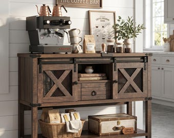 Handmade Farmhouse Console Table with Sliding Barn Doors | Rustic Entryway Table with Storage Drawer | Wooden Sofa Table