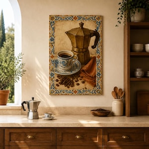 Canvastavla med espresso-mokakanna, väggkonst för vintage italienskt kaffe, 3 storlekar
