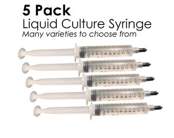Paquete de 5 jeringas de cultivo líquido para inoculación de hongos, cultivo iniciador de micelio, muchas variedades disponibles