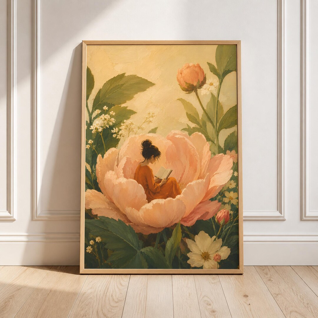 Cottagecore Reading Reading Among Flowers Art Print | Book Lover Gift | Cottagecore Wall ...