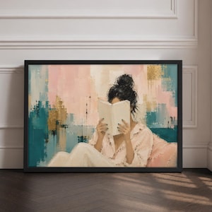 Blush & Teal Book Escape | Book Lover Wall Art | Reading Nook Decor | Pink Teal Literary Print | Modern Reader Artwork |