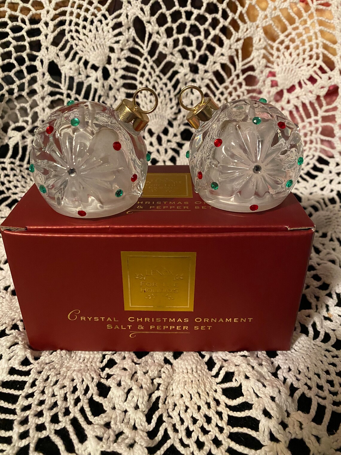 Lenox Crystal Christmas Ornament Salt and Pepper Set Etsy