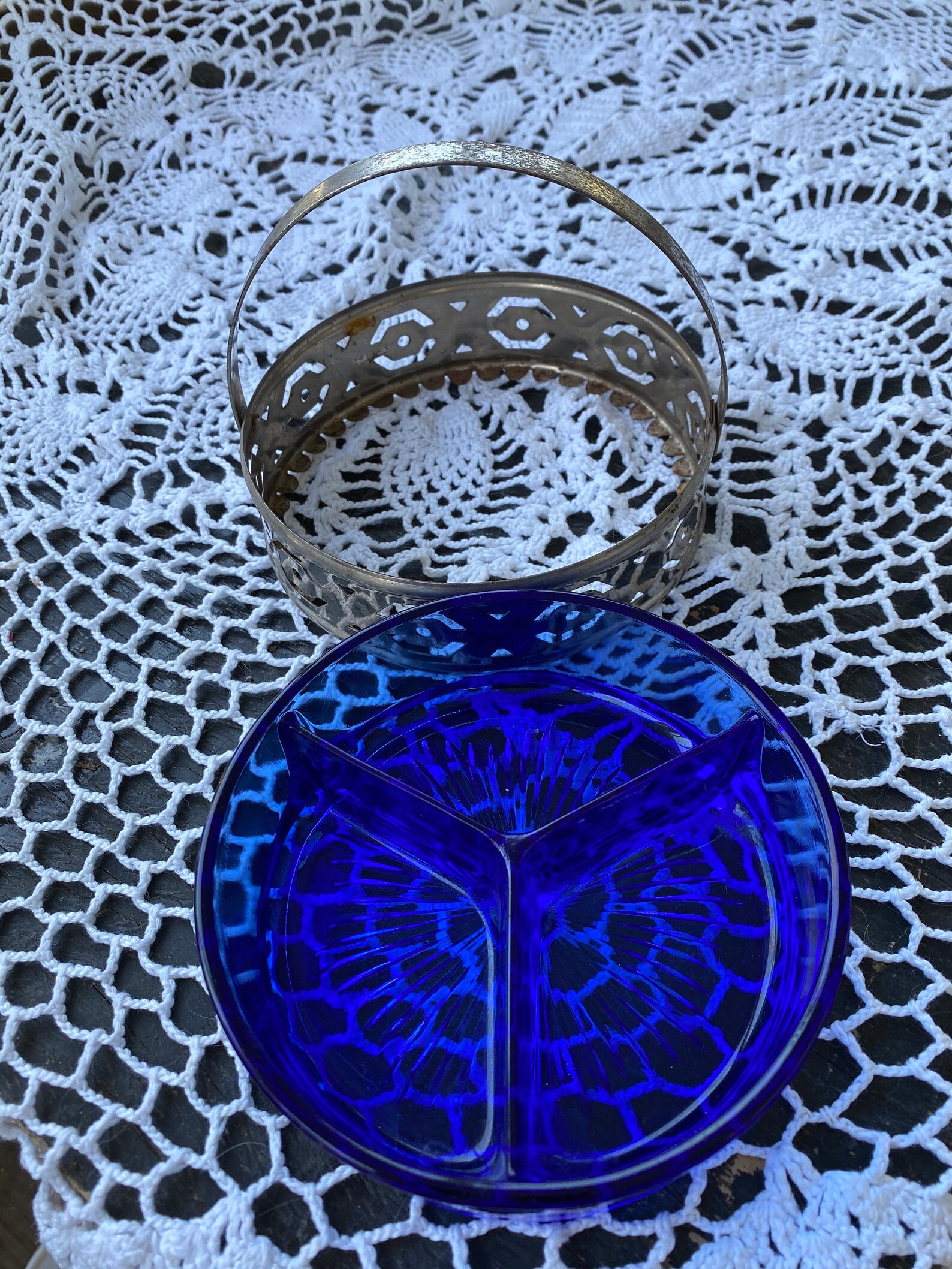 Vintage Cobalt Blue Candy Dish with Metal Holder Etsy