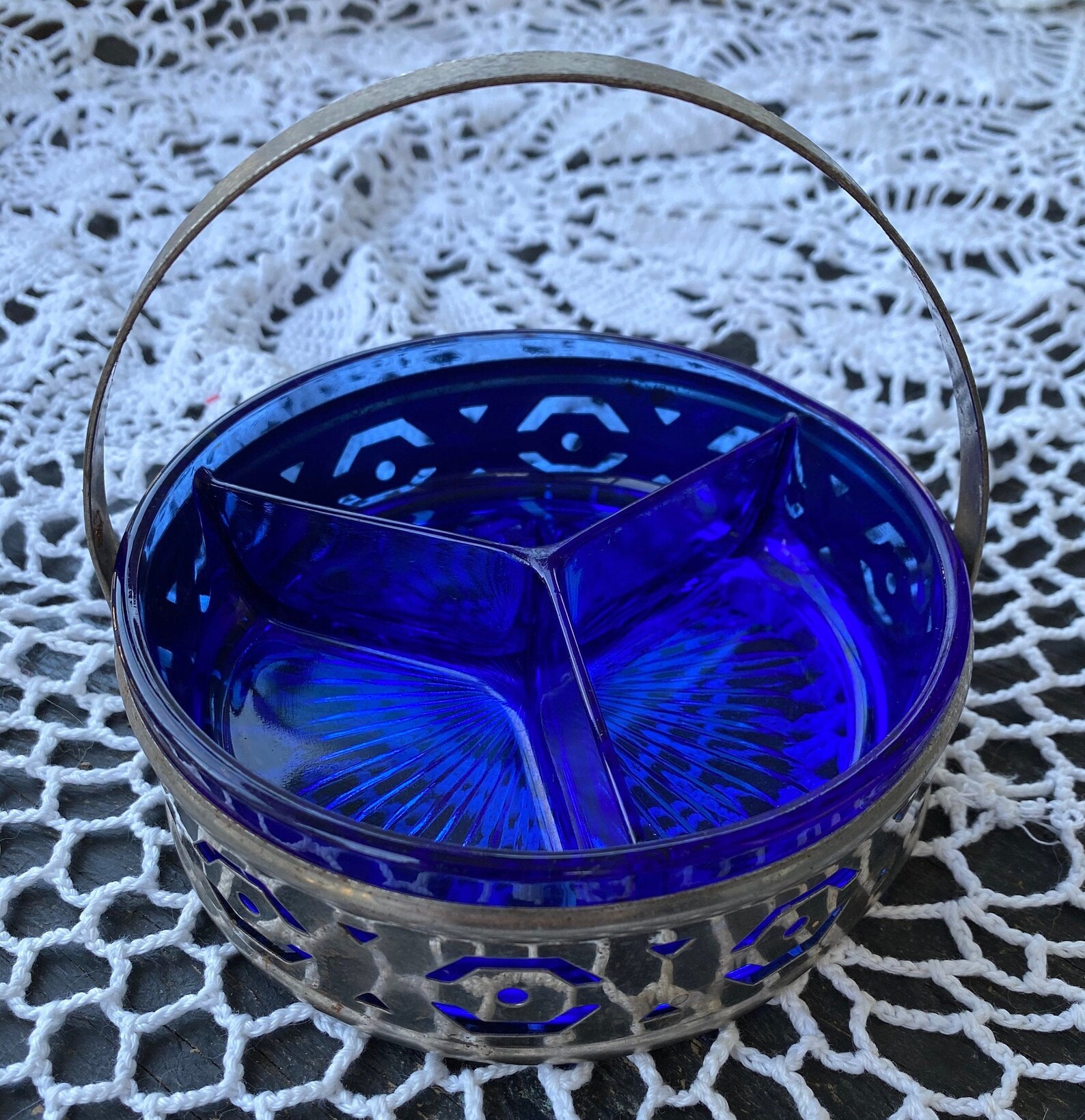 Vintage Cobalt Blue Candy Dish with Metal Holder Etsy