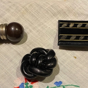 Three Vintage Unique Black Buttons