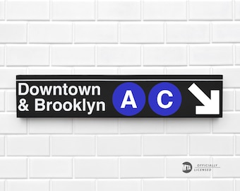 Downtown & Brooklyn - New York City Subway Sign - Wood Sign