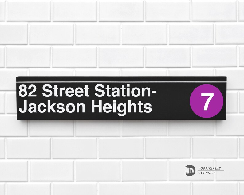 Wood Sign 82 Street Station Jackson Heights New York City Subway Sign