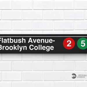 Flatbush Avenue- Brooklyn College - New York City Subway Sign - Wood Sign