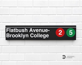 Flatbush Avenue- Brooklyn College - New York City Subway Sign - Wood Sign
