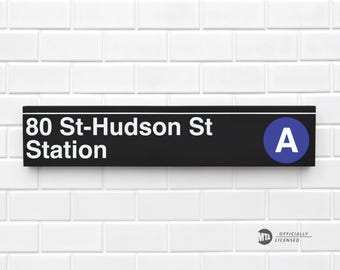80 St-Hudson St Station - New York City Subway Sign - Wood Sign