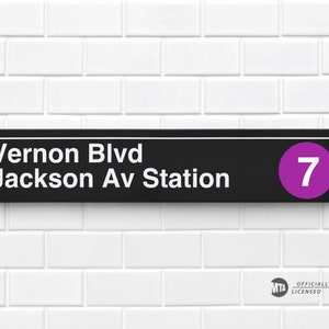 Vernon Blvd- Jackson Av Station - New York City Subway Sign - Wood Sign