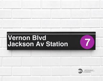 Vernon Blvd- Jackson Av Station - New York City Subway Sign - Wood Sign
