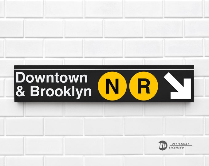 Downtown & Brooklyn N-R - New York City Subway Sign - Wood Sign