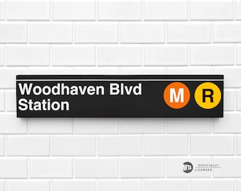Woodhaven Blvd Station - New York City Subway Sign - Wood Sign