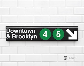 Downtown & Brooklyn 4-5 Trains - New York City Subway Sign - Wood Sign