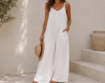 Oversized Wide Leg Jumpsuit – Spaghetti Strap Summer Vacation Wear