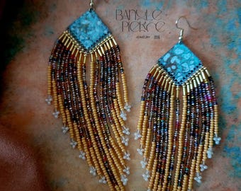 Magic Wings Canary Crystal Seed Bead Fringe Earrings