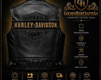 Gilet da motociclista da uomo in pelle nera: gilet da moto in stile Harley-Davidson