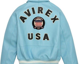 AviRex USA Light Blue Varsity Letterman Jacket – Vintage College Baseball Style Coat