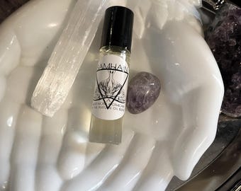 SAMHAIN | Cedar, Patchouli, Cinnamon, & Dragons Blood Perfume Oil, Autumn Fall Halloween Fragrance, Dark Academia Witchy Perfume Gifts
