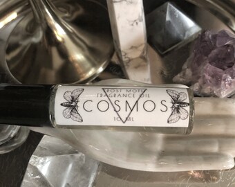 COSMOS | 50% Off, White Tea, Rose, Lotus & Patchouli Perfume Oil, Cottagecore Witch Gift, Light Academia Gothic Scent, Faeriecore Spring