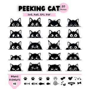 Peeking Black Cat Faces SVG Bundle Funny Cat Head SVG Cute Kitty SVG for Cricut & Silhouette Cat Lover png Pet Expressions Decal Cut Files