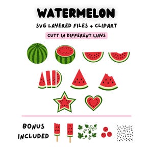 Vattenmelon SVG-paket, sommarfrukt Svg, vattenmelonskiva klippfil, lager-SVG, Cricut SVG, silhuett Dxf, Png Clipart, direktnedladdning