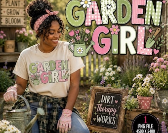 Ragazza del giardino PNG / Design floreale per sublimazione / Sfondo trasparente (Download digitale)