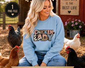 Immagine PNG di una signora con le galline / Design per sublimazione di una ragazza di fattoria / Sfondo trasparente 4500x5400 / Download digitale immediato