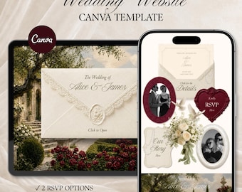 Rose Garden Old Geld Hochzeit Website Vorlage mit Antwortdatei, Countdown & Registrierung: Burgunder Olive Digitale Einladung