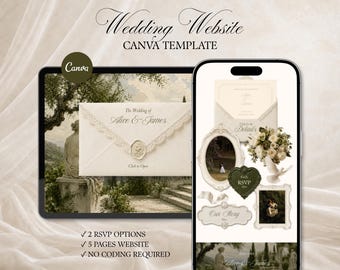 Italienischer Garten Altes Geld Hochzeit Website Template mit Antwortkarte: Classic Olive Digital Einladung