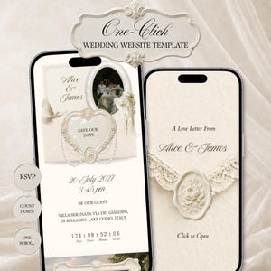 Lace Garden One-Click Old Money Wedding Website Template with RSVP: Aristocratic Ivory Digital Invitation