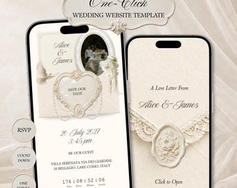 Lace Garden – Hochzeitswebsite-Vorlage für eine Hochzeit im alten Stil mit RSVP-Funktion: Digitale Einladung in aristokratischem Elfenbein