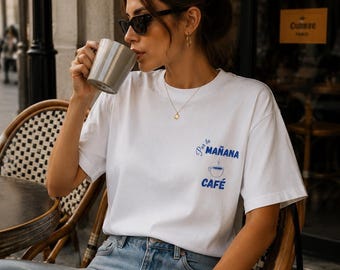 T-shirt unisexe Café Ron, chemise drôle d'humour espagnol, cadeau latina bilingue, Mañana Tarde