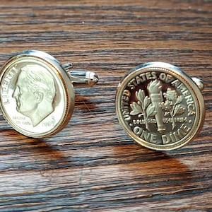 Dime Cufflinks - &quot;Dime In&quot; Diamond Play on Words Cuff Links - Sale!