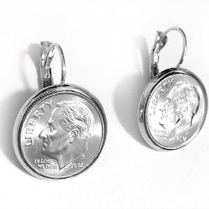 Dime Earrings - &quot;Dime In&quot; Diamond Play on Words - Free Shipping