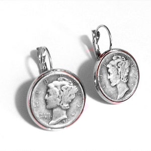 Mercury Dime Earrings - &quot;Dime In&quot; Diamond Play on Words - Free Shipping